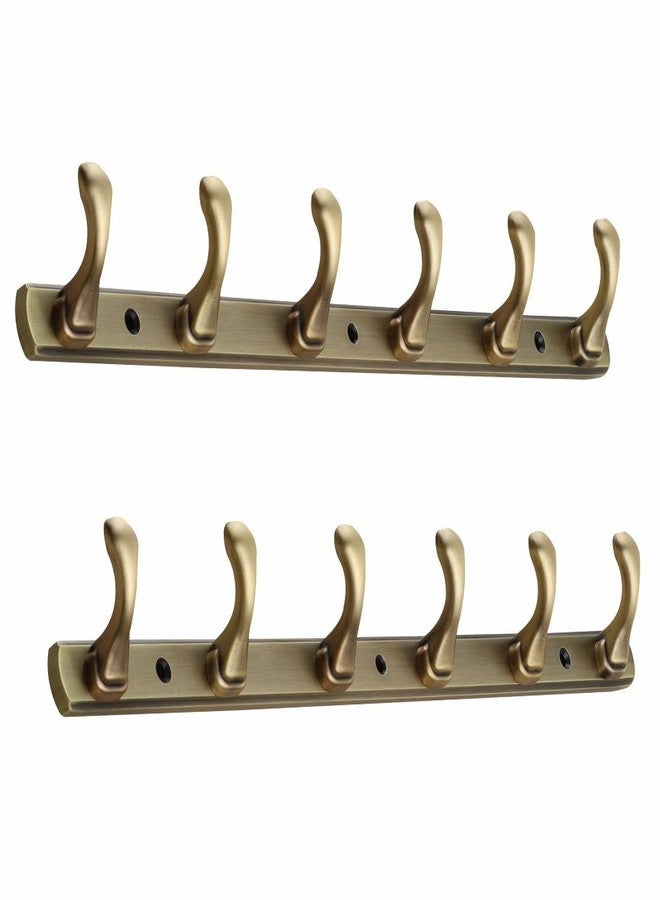 FERIO Zinc 6 Pin Hook Cloth Hanger Door Wall Hooks Rail for Hanging Clothes, Bathroom Cloth Hooks Hanger Door Wall Bedroom Bathroom Robe Hook (Pack of 2, Brass Antique, 6 Hook) - Image 1